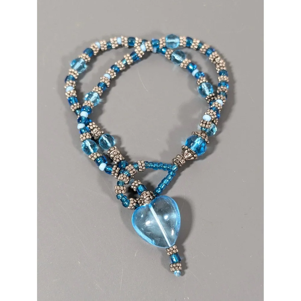 Artisan Blue Glass Puffy Heart Charm Bracelet 8